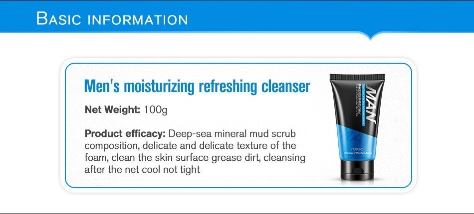 Facial Cleanser Cool Mineral Mud Cleanser oil-control Acne blackhead pore-cleansing Moisturizing Man Face Care 100g